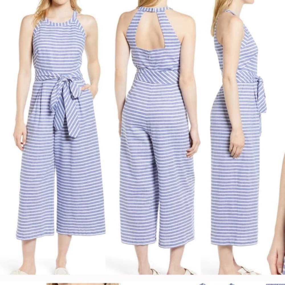 Nordstrom 1901 Halter Neck Stripe Crop Jumpsuit